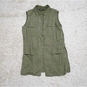Buffalo David Bitton Button Up Light Weight Army Green Utility Vest Women Size S